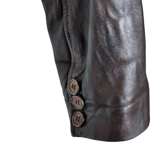 Mango Y2K Brown Leather jacket distressed collared blazer size 4 - Picture 9 of 10